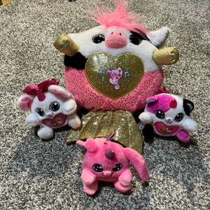 Zuru Rainbocorn Lot of 4 Bunny, Cat, Cow, Unicorn Plush